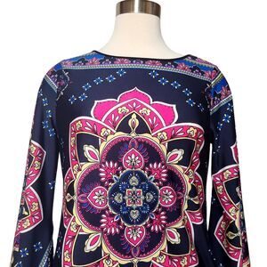 Melissa Paige Gypsy Blouse Sz S Paisley Tunic Long Sleeve Peasant Slinky Stretch